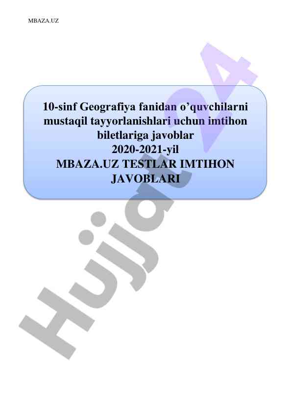 Geografiya fanidan o'quvchilar uchun imtihon biletlari