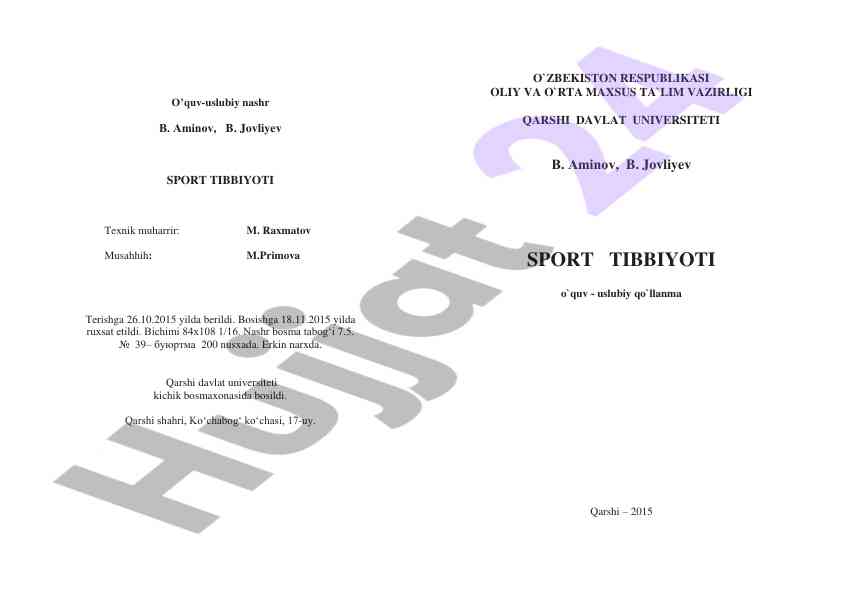 Sport tibbiyoti o‘quv - uslubiy qo‘llanma