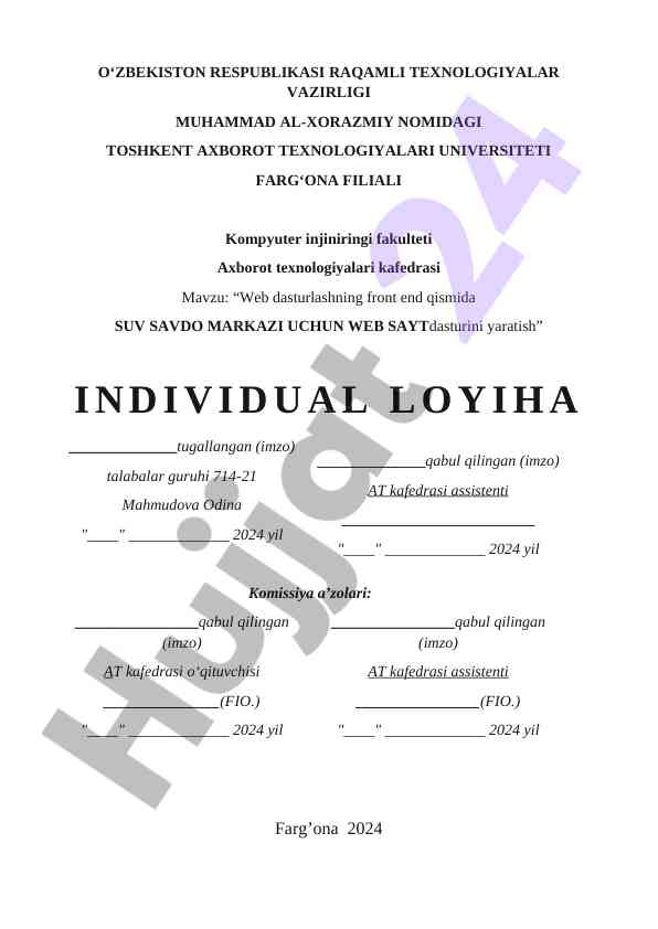 Web dasturlashning front end qismi uchun loyihalar