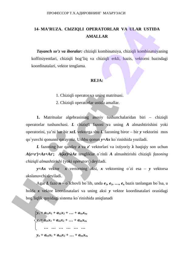 Chiziqli Operatorlar Va Ular Ustida Amallar