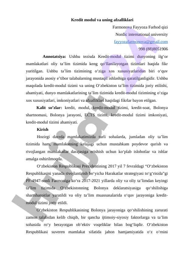 Kredit modul tizimi va uning afzalliklari
