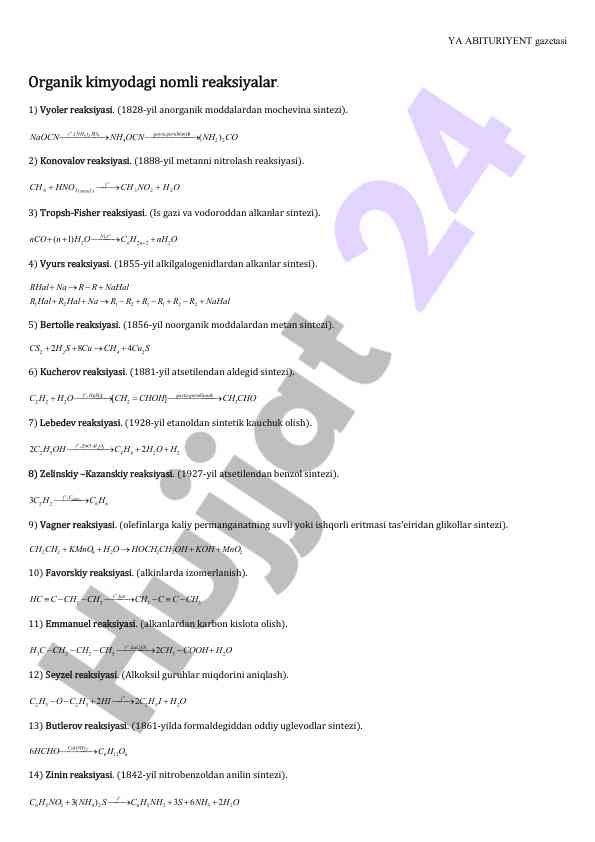 Organik kimyo reaksiyalari tahlili