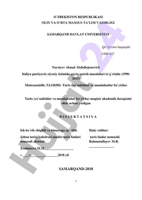 Italiya partiyaviy siyosiy tizimida qayta qurish masalalari