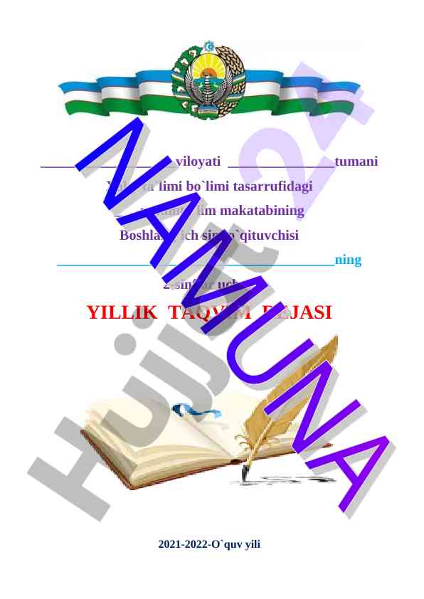 2-sinflar uchun yillik taqlim rejasi 2021-2022