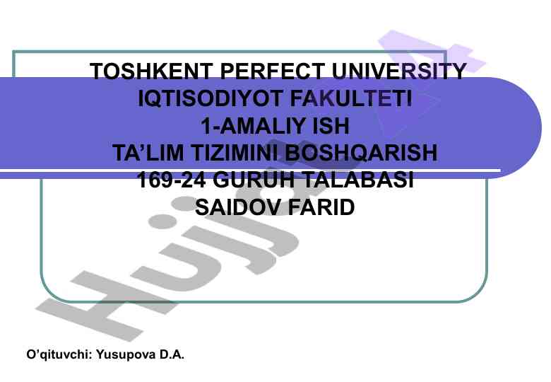 Ta'lim tizimini boshqarish amaliy ish rejasi