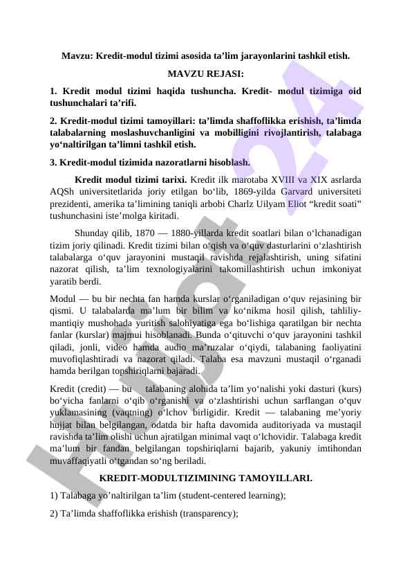 Kredit- modul tizimi asosida ta’lim jarayonlari