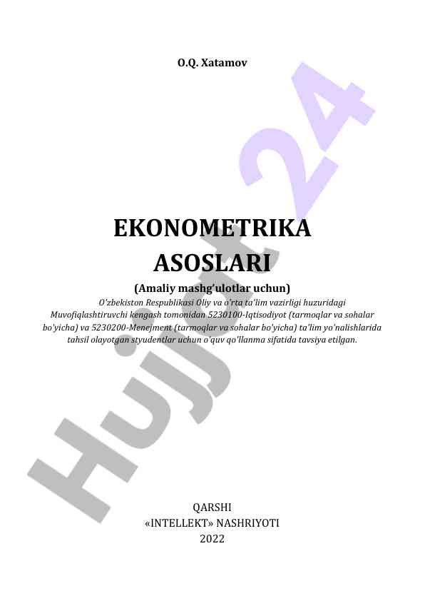 Ekonometrika asoslari o'quv qo'llanma
