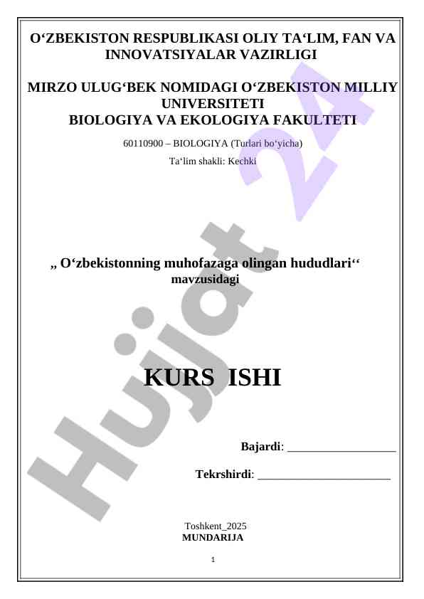 Oʻzbekistonning muhofazaga olingan hududlari boʻyicha kurs ish