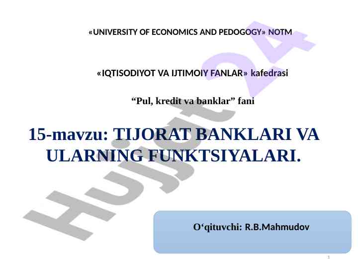 Tijorat banklari va ularning funktsiyalari