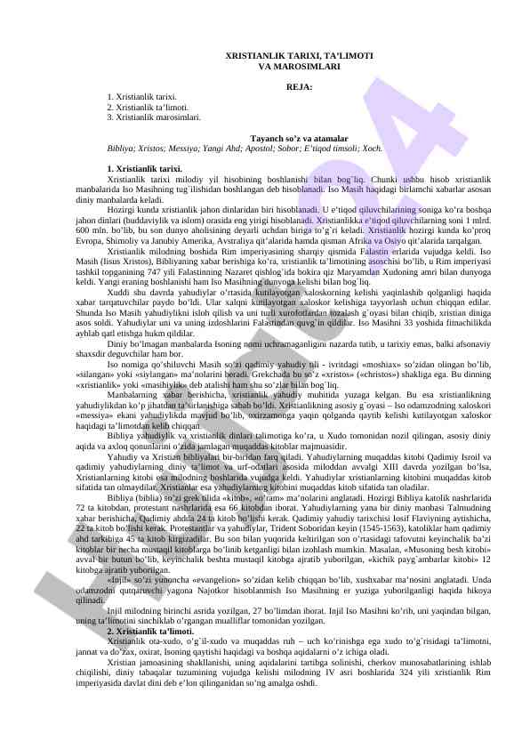 Xristianlik tarixi va ta’limoti