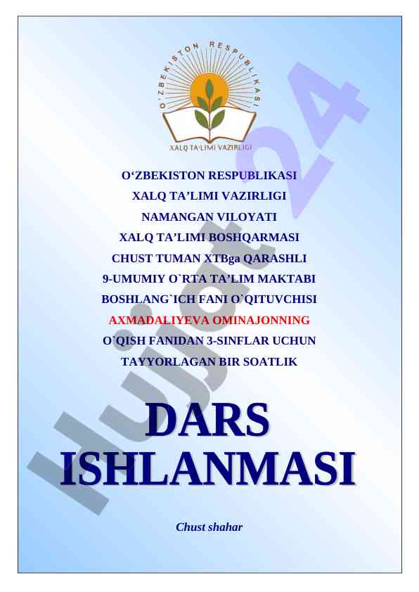 Oltin fasl dars rejasi 3-sinflar uchun
