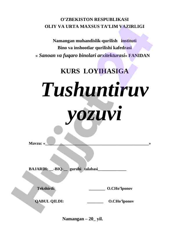Sanoan va fuqaro binalari arxitekturasi loyihasi