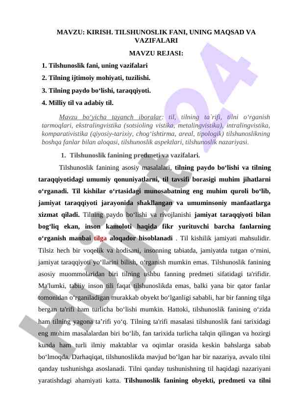 Tilshunoslik fani: maqsad va vazifalari