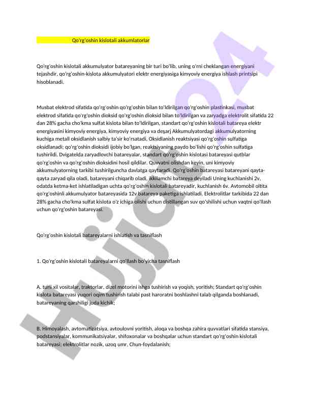 Qo'rg'oshin Kislotali Akkumulyatorlar Haqida