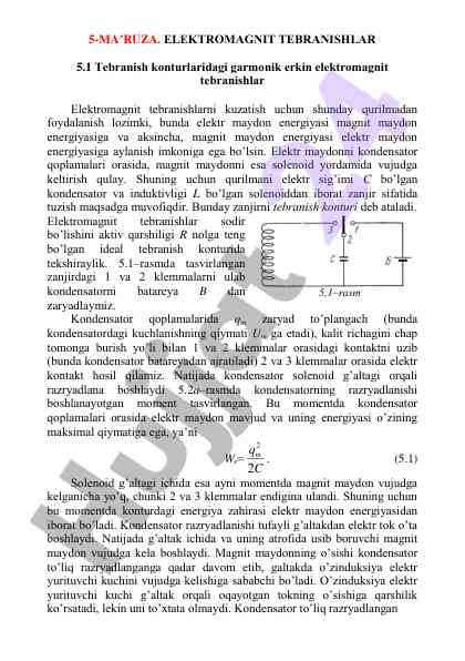 Elektron tibranishlar va ularning quramlarida o‘rni