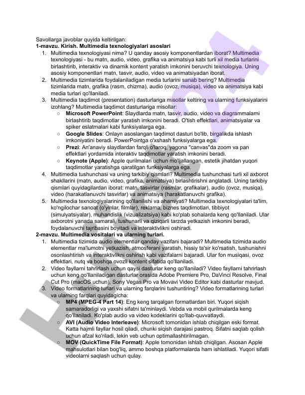 Multimedia texnologiyalari asoslari va taqdimot dasturlari