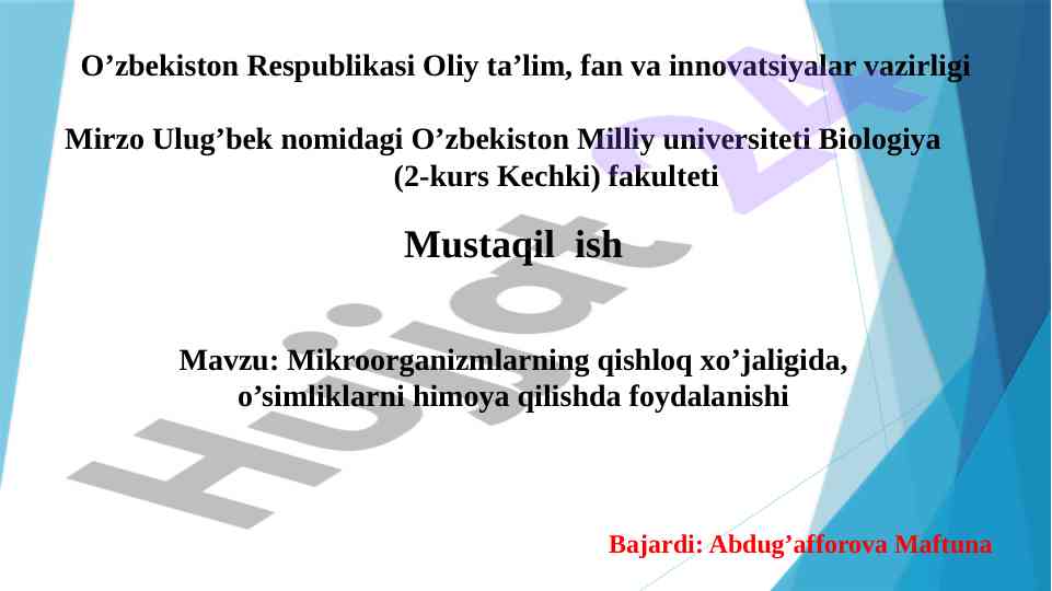 Mikroorganizmlarning qishloq xo'jaligida foydalanishi