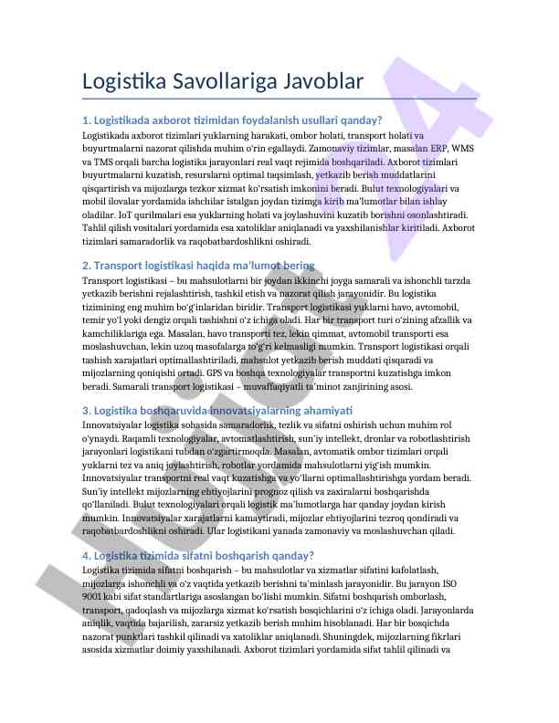 Logistika axborot tizimlari va transport logistikasi