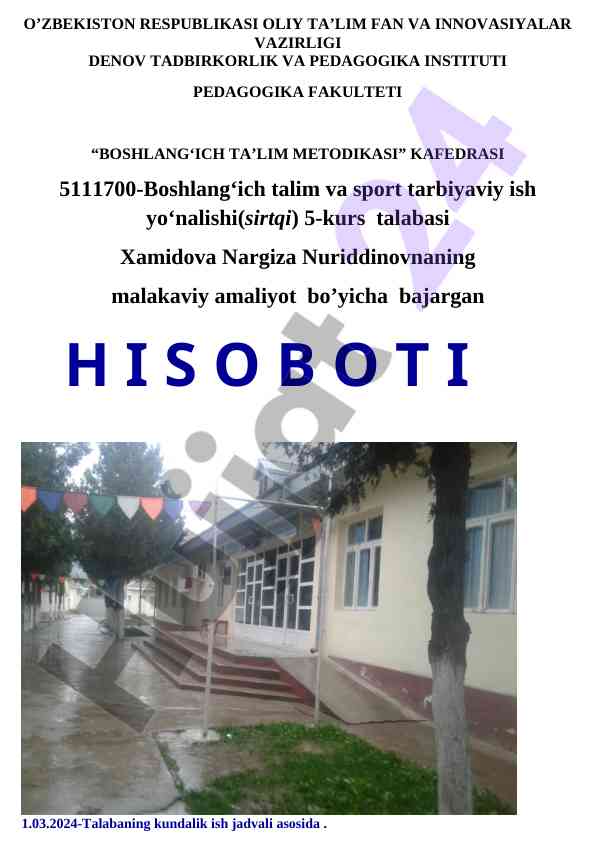 Boshlangʻich ta’lim metodikasi amaliyoti hisobot