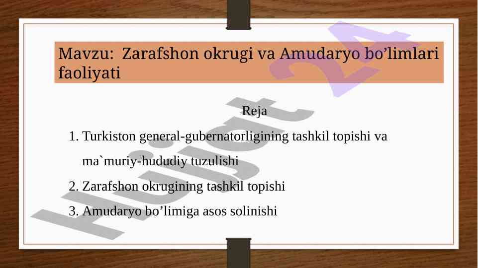 Zarafshon okrugi va amudaryo bo'limlari faoliyati