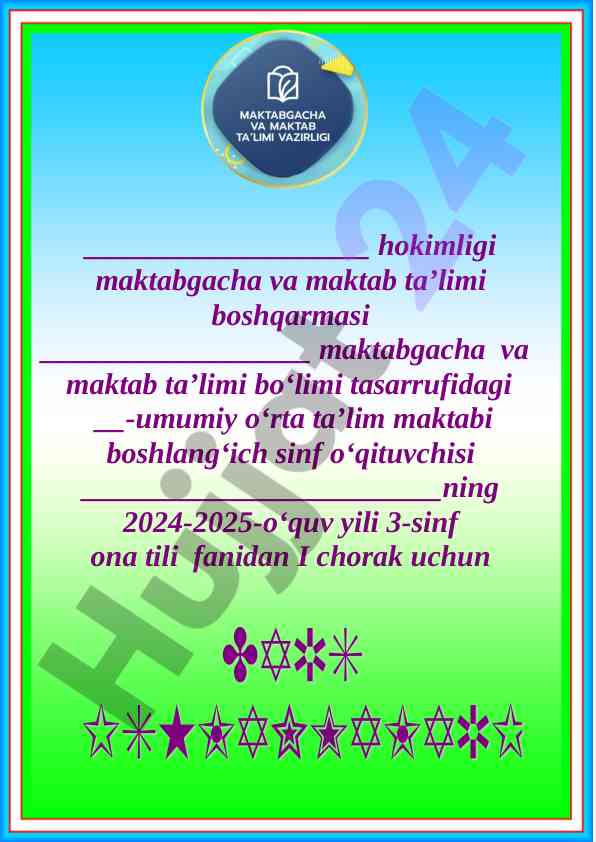2024-2025 oʻquv yili ona tili mavzu rejasi