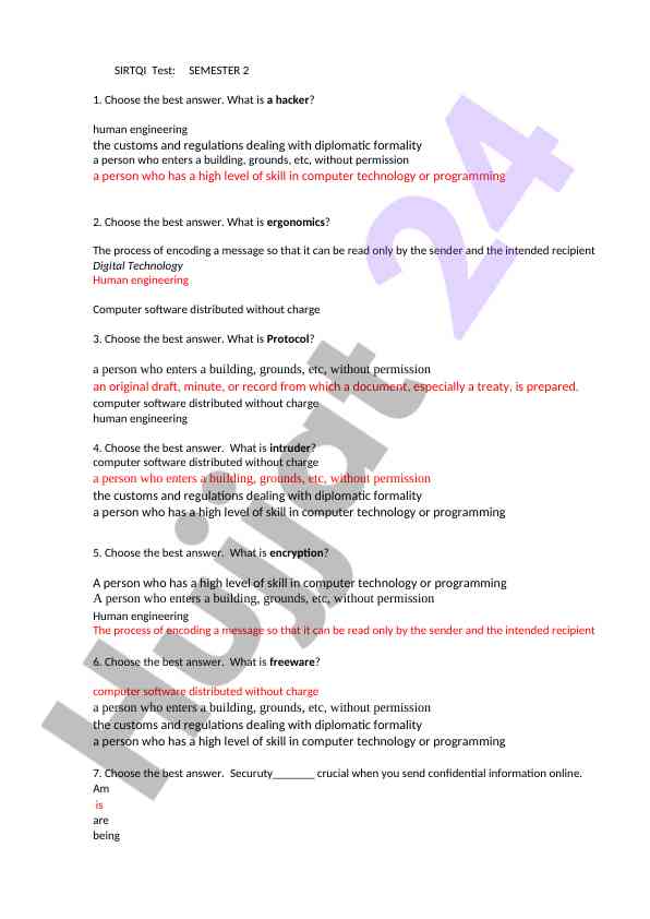 Sirtqi test: semester 2 questions on computer skills