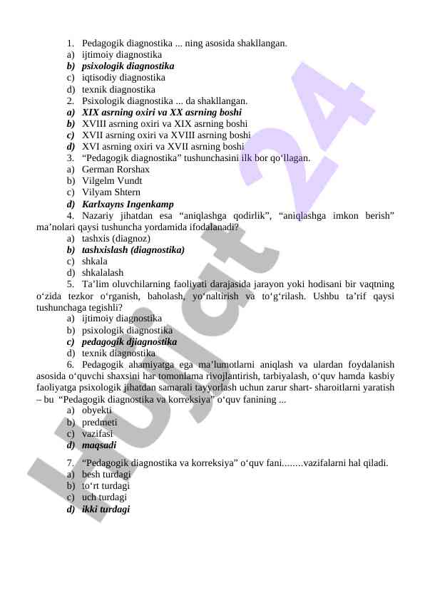 Pedagogik diagnostika va ijtimoiy psixologiya asoslari