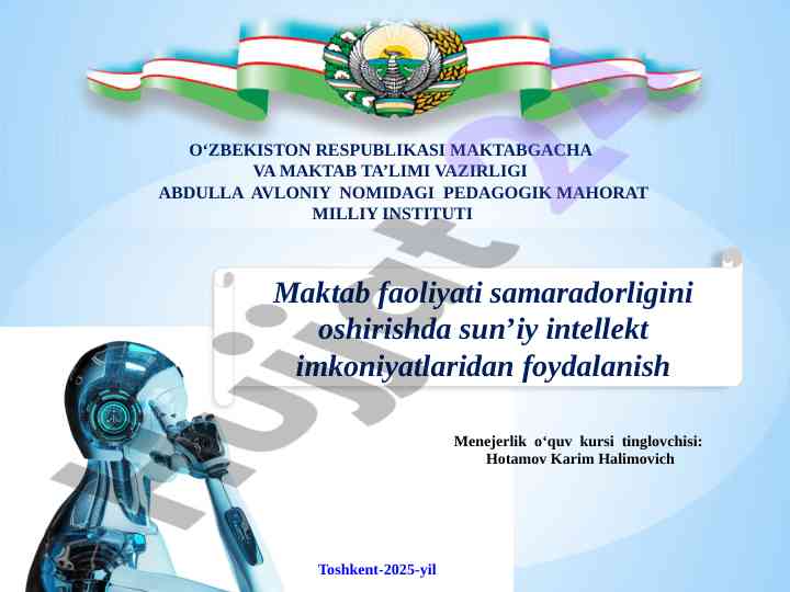 Sun’iy intellekt foydalanishining maktab ta’limida roli
