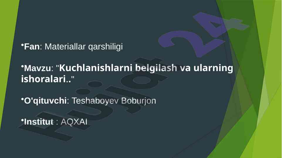 Kuchlanishlarni belgilash va ularning ishoralari