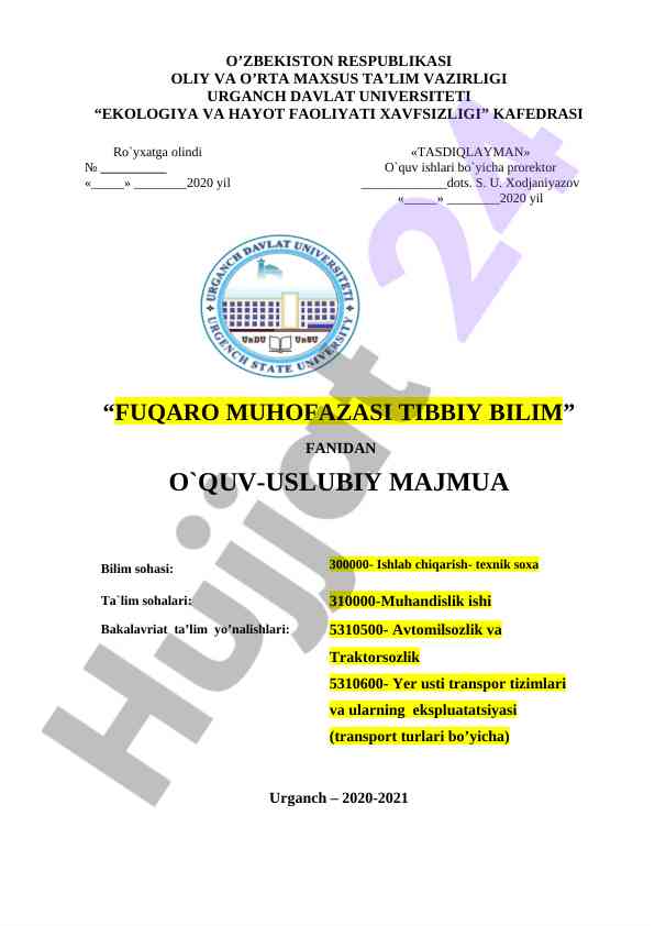 Ekologiya va hayot faoliyati xavfsizligi majmua