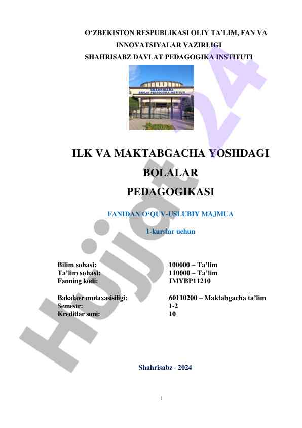 O‘quv-uslubiy majmua bo‘yicha maktabgacha ta’lim
