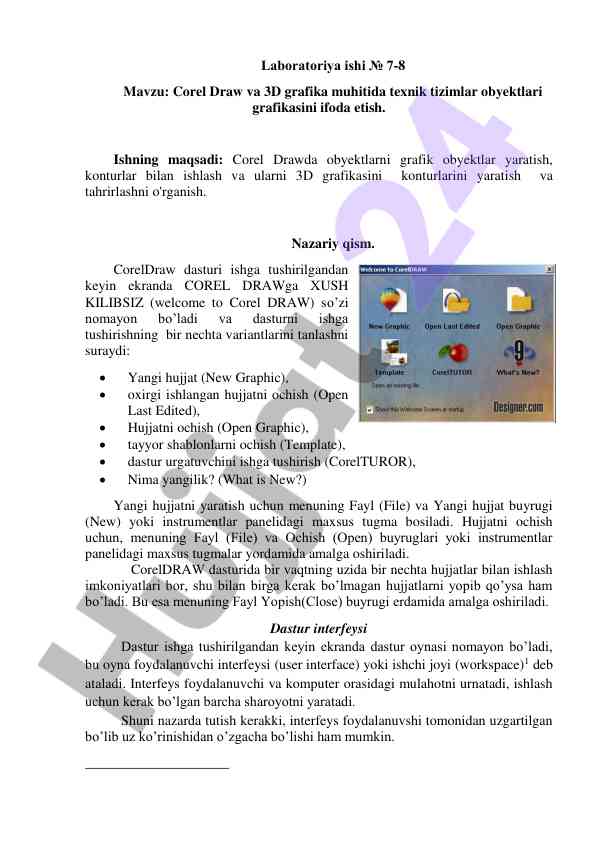 Corel draw va 3d grafika muhitida texnik tizimlar