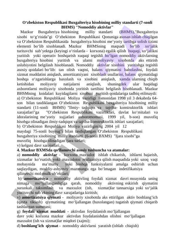 O‘zbekiston respublikasi buxgalteriya hisobi standarti