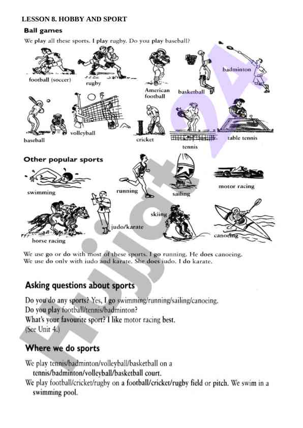 Hobby and sport activities for language learning