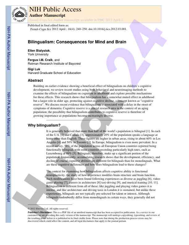 Bilingualism effects on cognition and aging