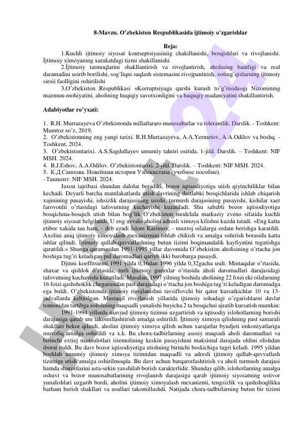 O’zbekiston ijtimoiy o’zgarishlar tahlili