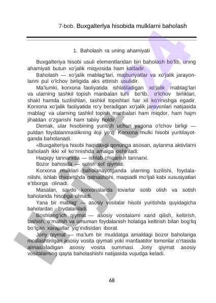 Buxgalteriya hisobida mulklarni baholash ahamiyati