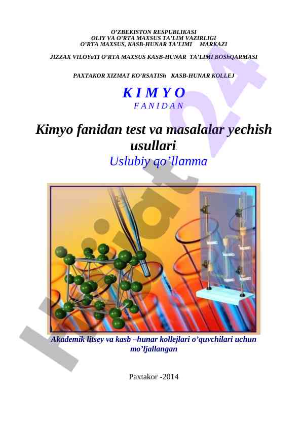 Kimyo fanidan test va masalalar yechish usullari