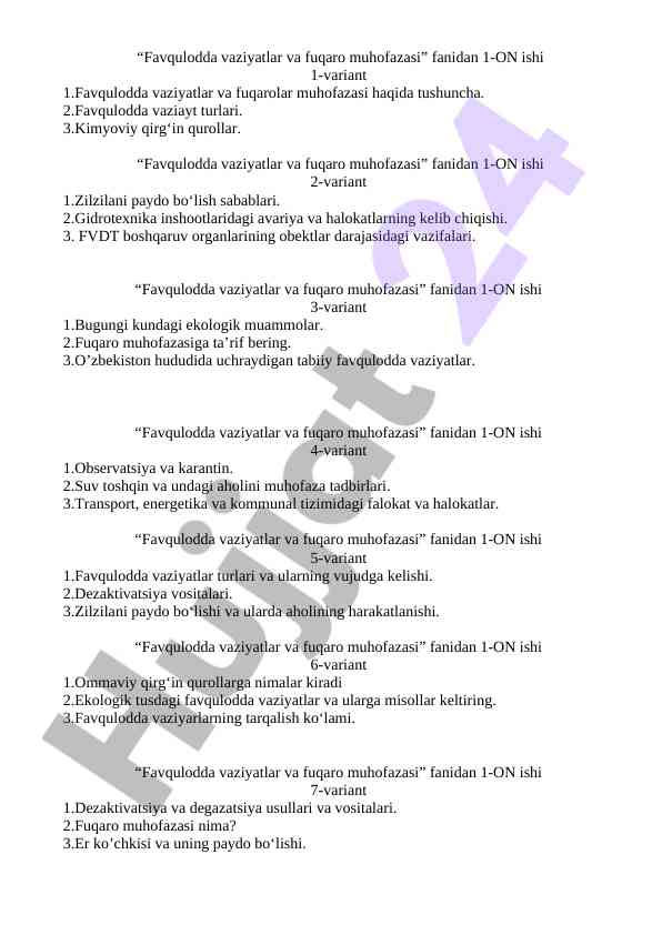 Favqulodda vaziyatlar va fuqaro muhofazasi bo‘yicha ishlar