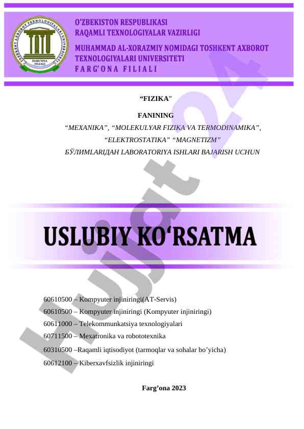 Laboratoriya ishlari bo'yicha usuliy ko'rsatmalar