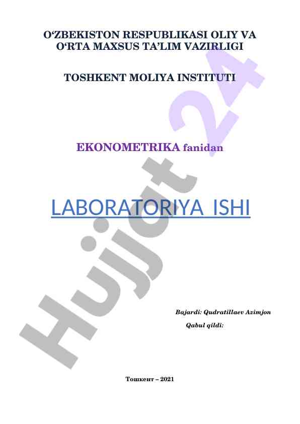 Juft regressiya va ekonometrik modellarni baholash