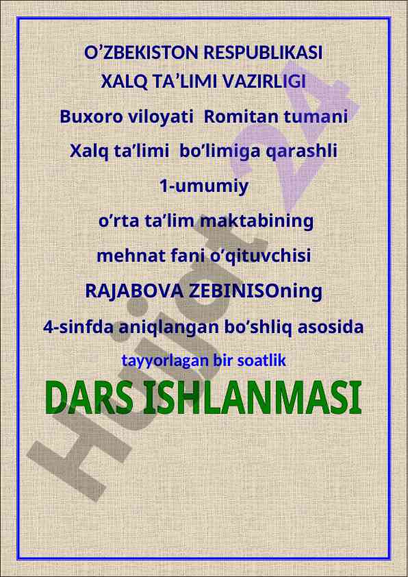 Hayvonot bog'ida rasm ishlash dars mavzusi