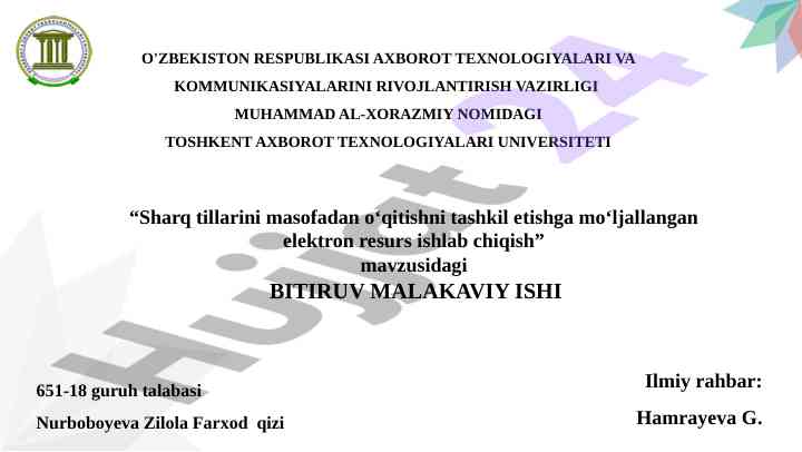 Masofaviy o‘qitishda elektron resursni ishlab chiqish