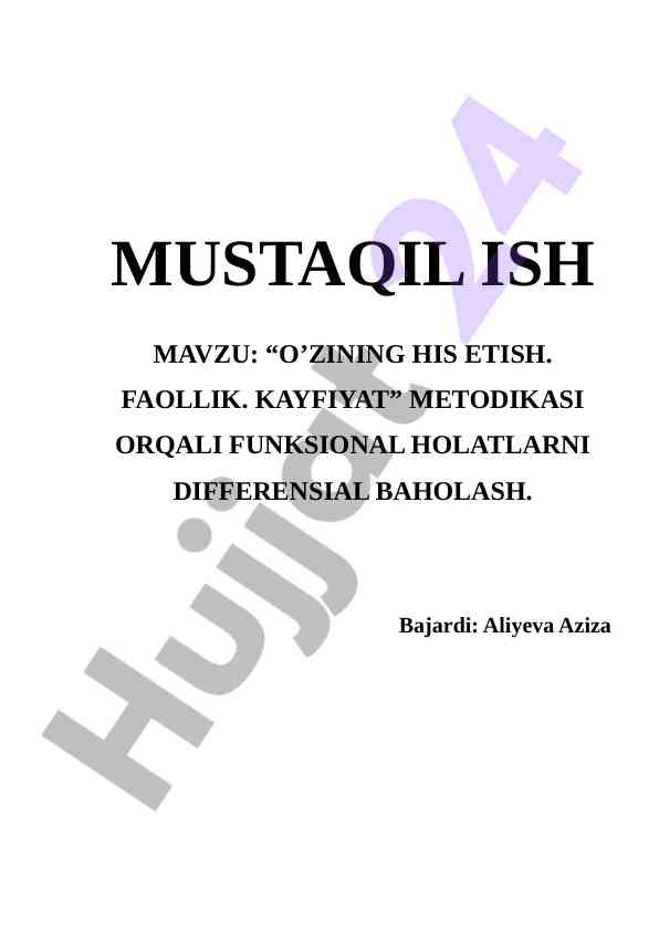 O’zining his etish va faollikning baholashi metodikasi