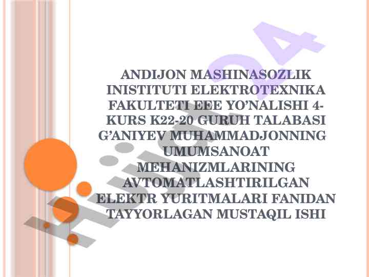 Umumsanoat mehanizmlarining avtomatlashtirilishi