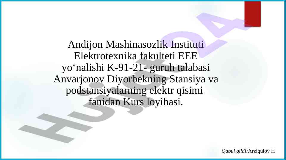 110kv podstansiyalarni elektr sxemasini loyihalash
