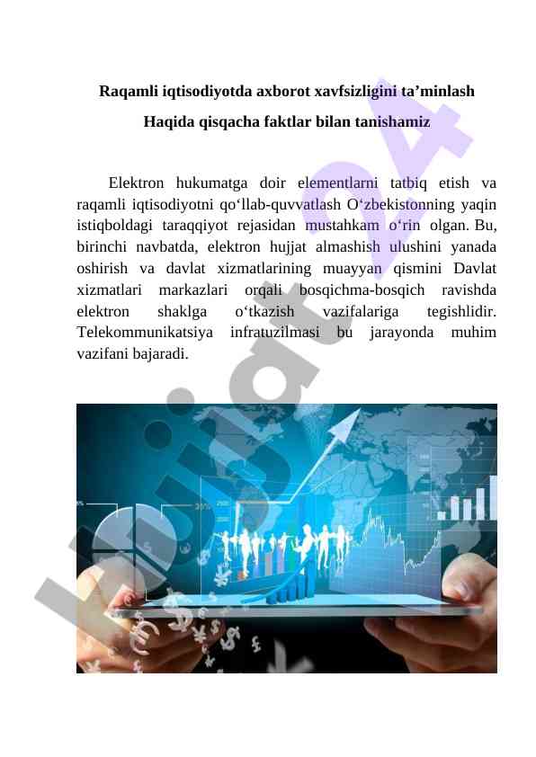 Raqamli iqtisodiyotda axborot xavfsizligi ta'minlash