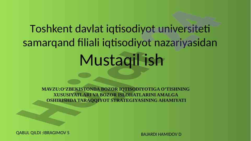 O'zbekistonda bozor iqtisodiyotiga o'tish xususiyatlari