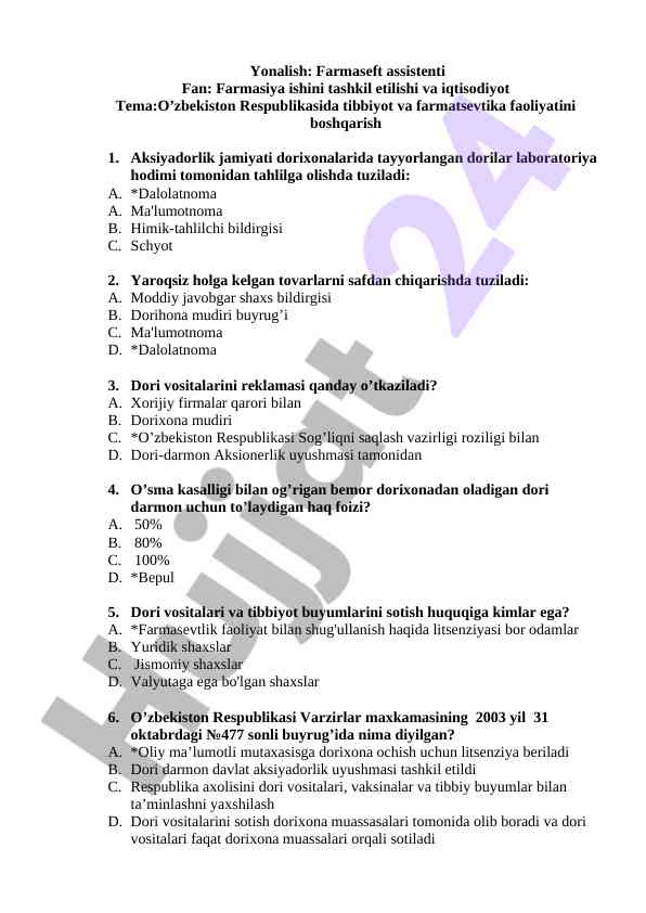 Tibbiyot va farmatsevtika faoliyatini boshqarish
