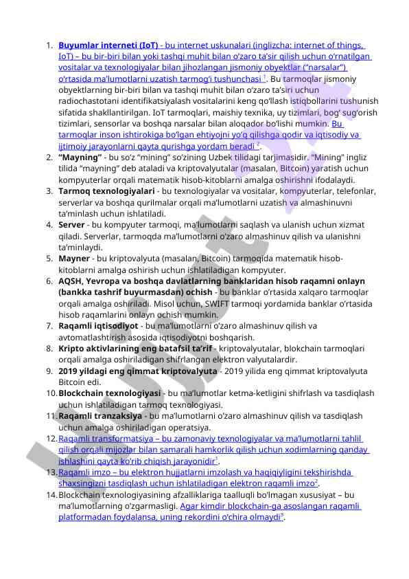 Buyumlar interneti va tarmoq texnologiyalari